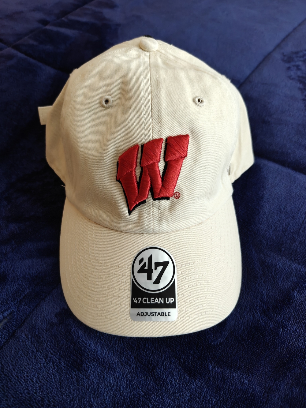 NWT 47 Beige Badger Baseball Cap with Red Embroidered W Logo